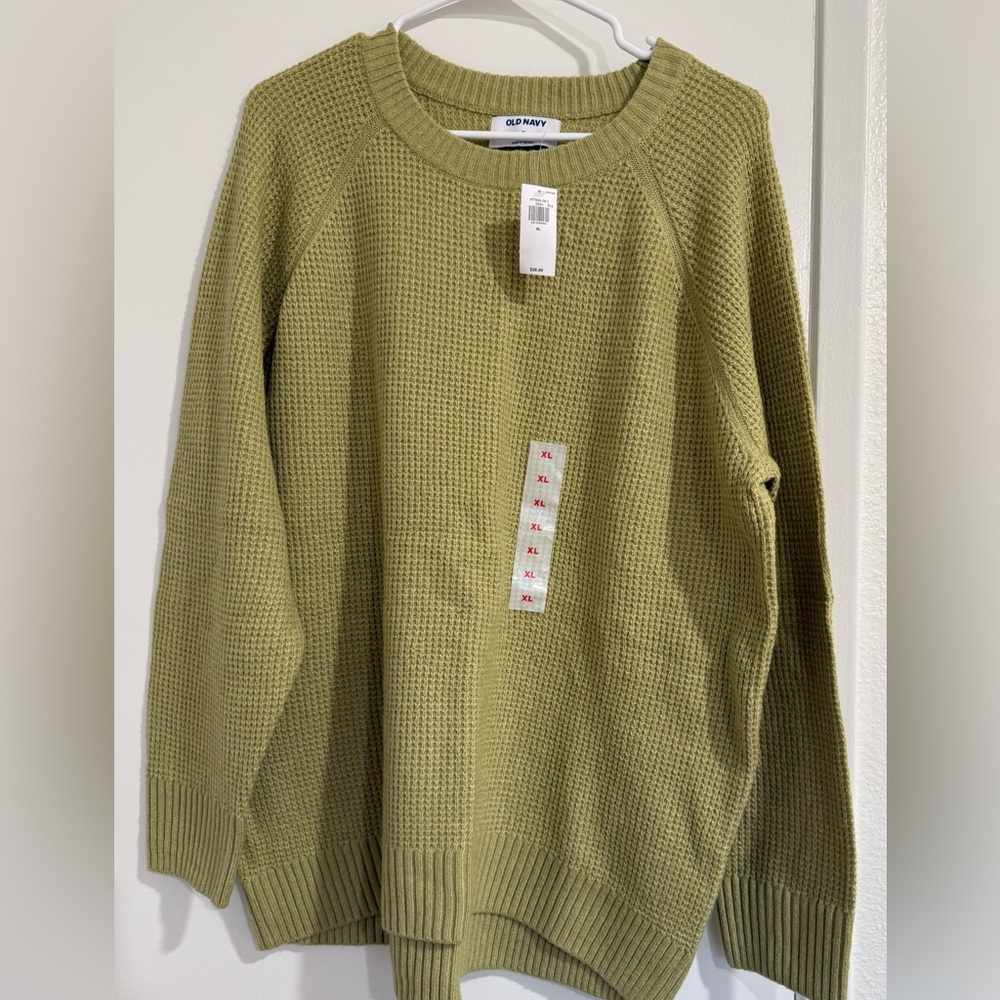 Old Navy Light Olive Green Waffle Knit Crewneck Sweater
